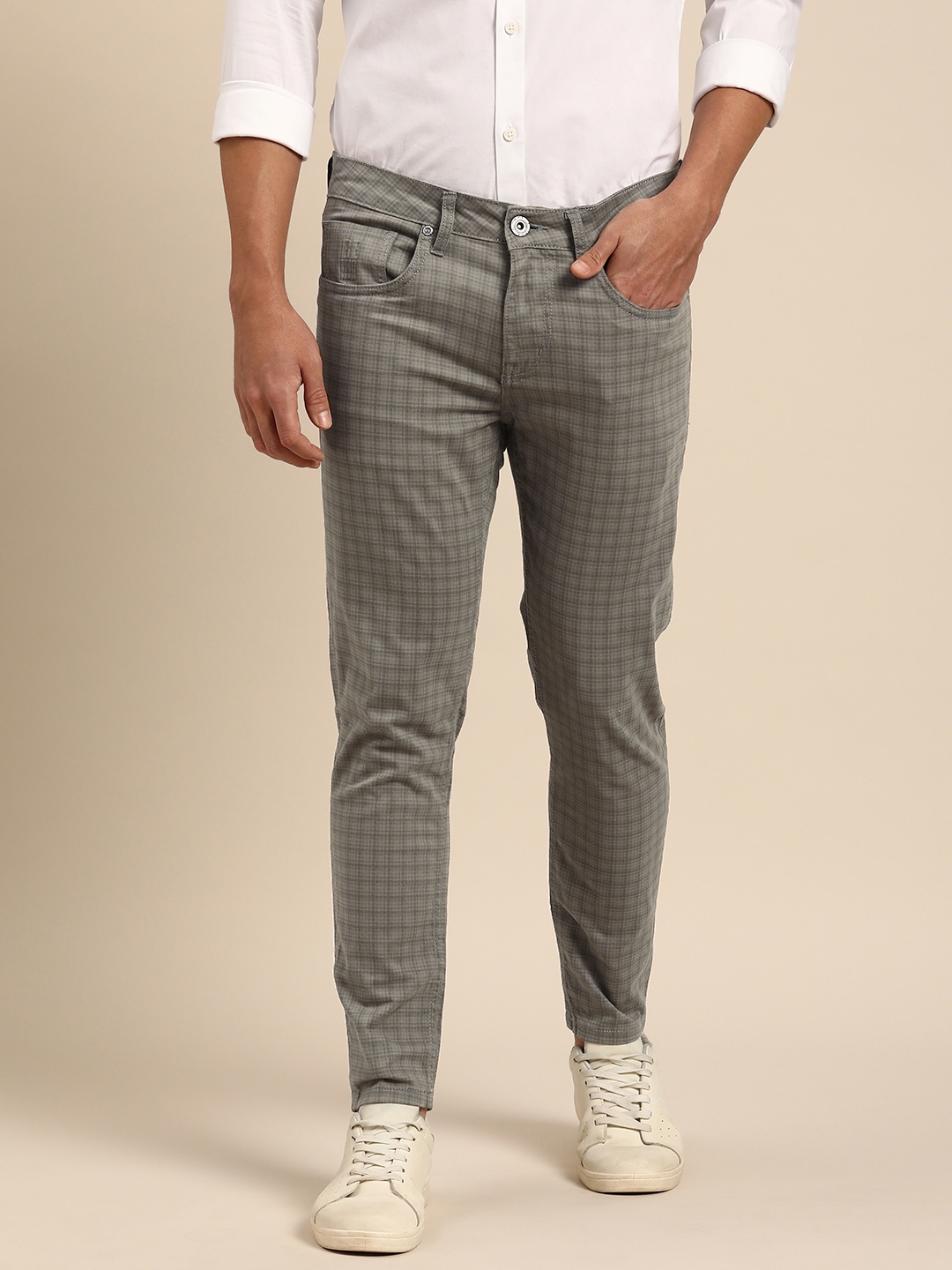 Checked Slim Fit Cropped Trousers