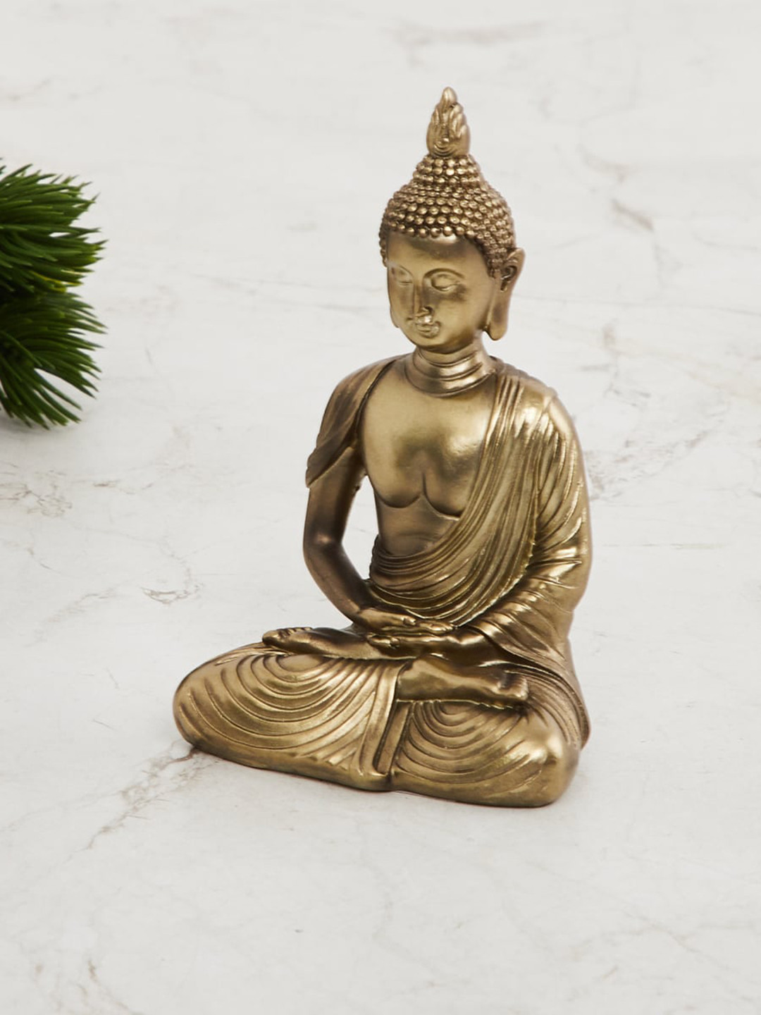 Home Centre Buddha Gold Polyresin Natural Living Room Medium Showpiece - 2.4 Inches