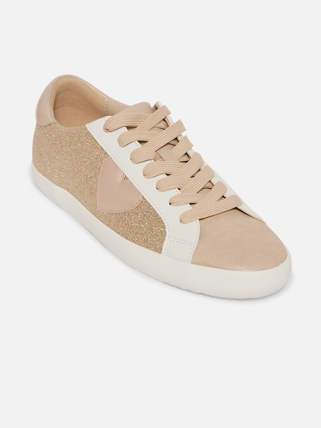 ALDO Women Gold-Toned & Beige Colourblocked Sneakers