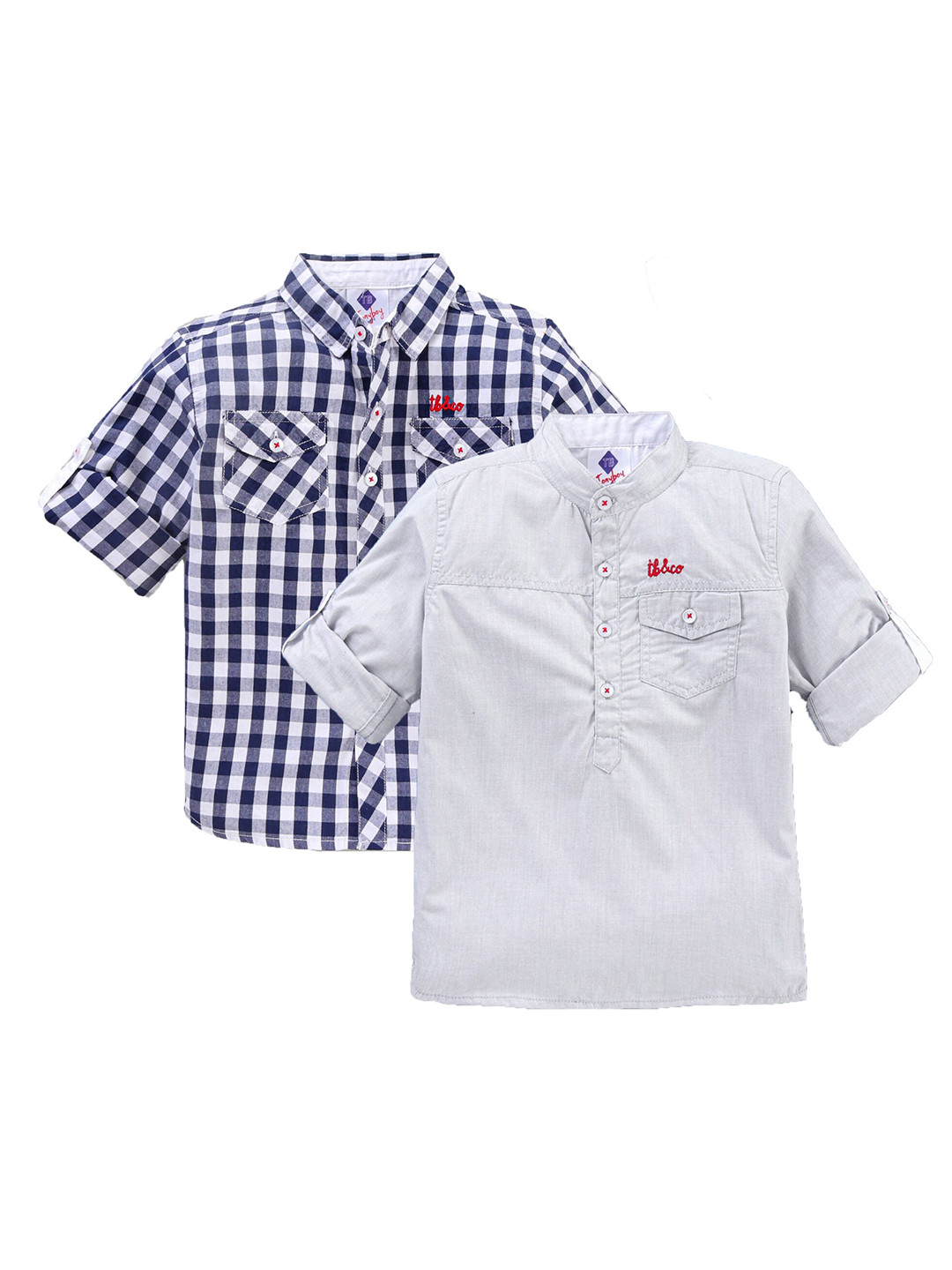 TONYBOY Boys Navy Blue Classic Gingham Checks Checked Casual Shirt