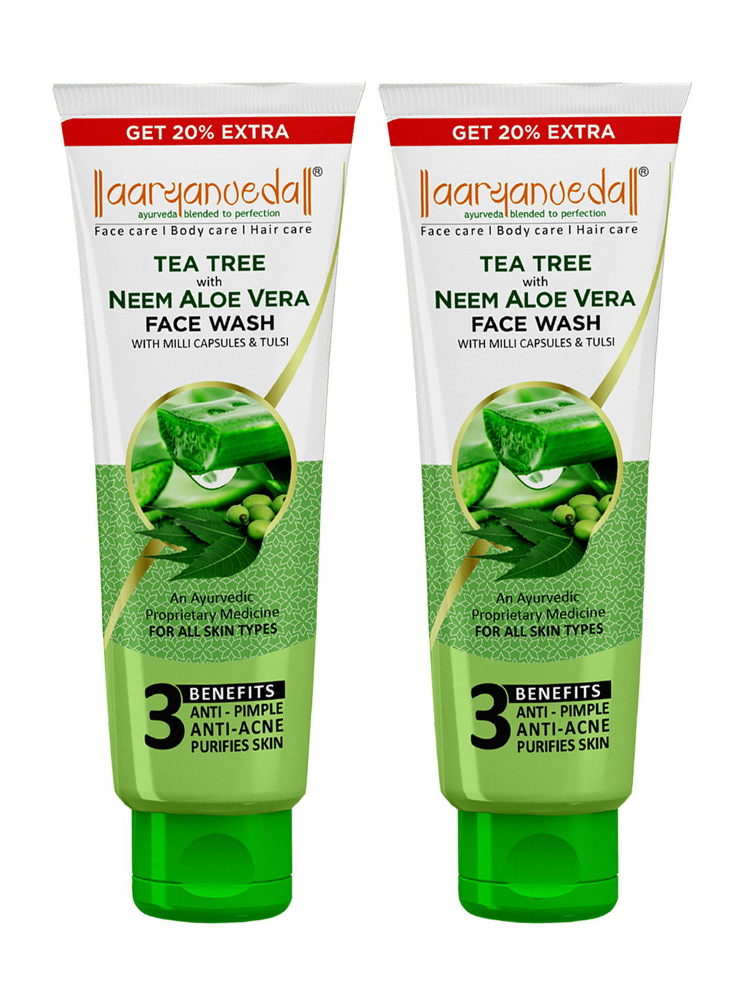 Aryanveda Tea Tree Anti-Inflammatory & Anti-Bacterial Face Wash with Neem& Tulsi - 120 ml