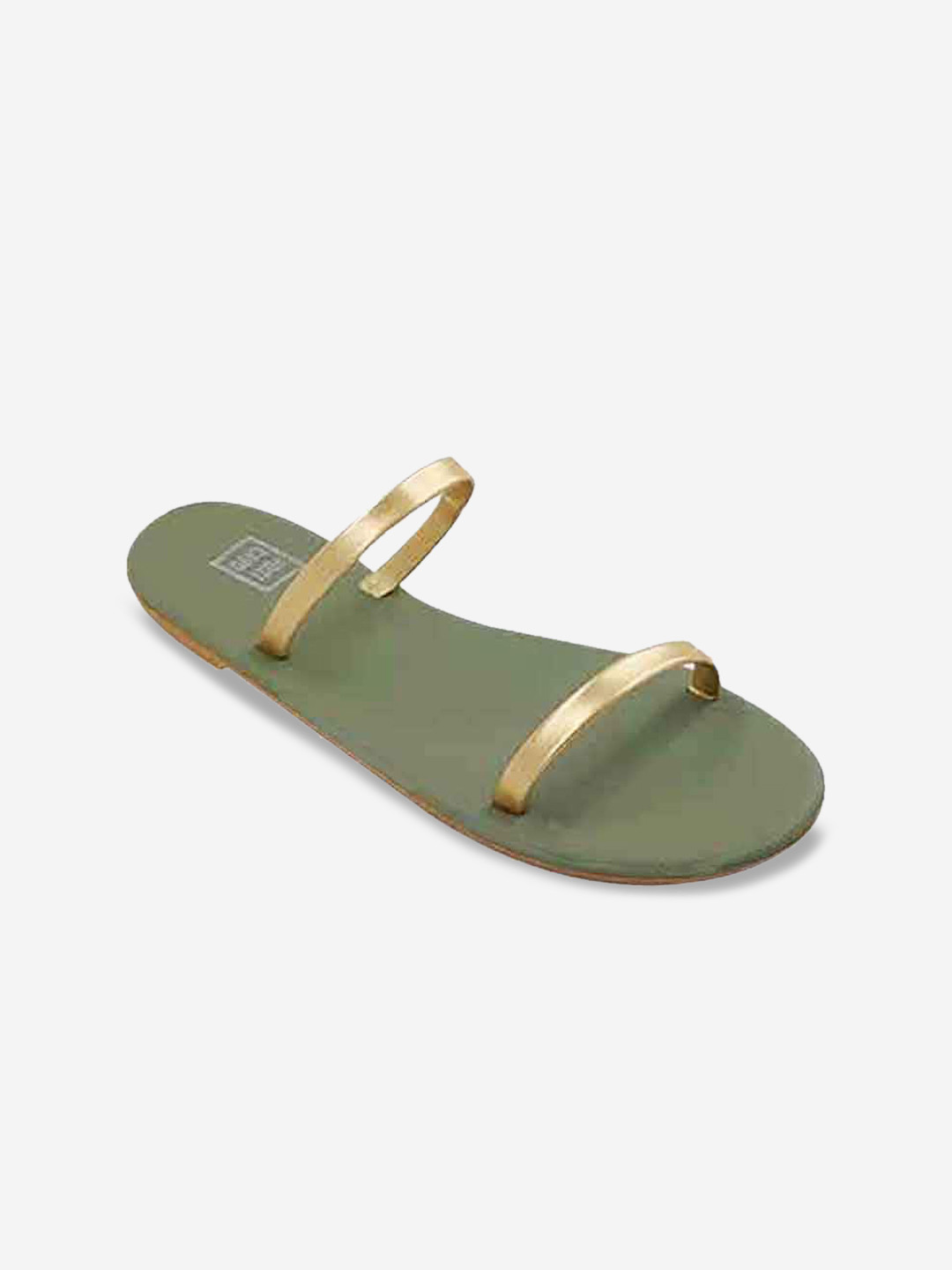 POSTCARD Women Olive Green & Gold Open Toe Flats