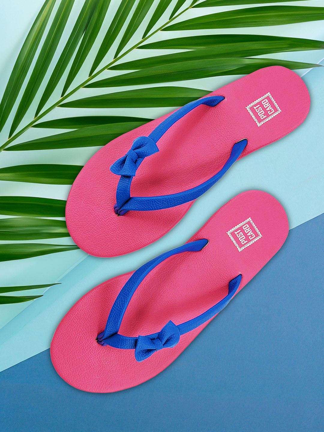 POSTCARD Women Blue Open Toe Flats with Bows