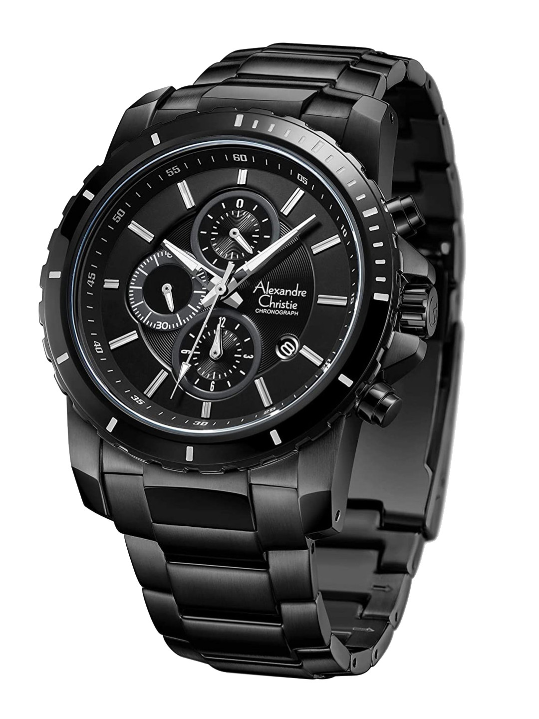 Alexandre Christie Men Black Dial & Black Stainless Steel Bracelet Style Straps Analogue Watch 6141MCBIPBA