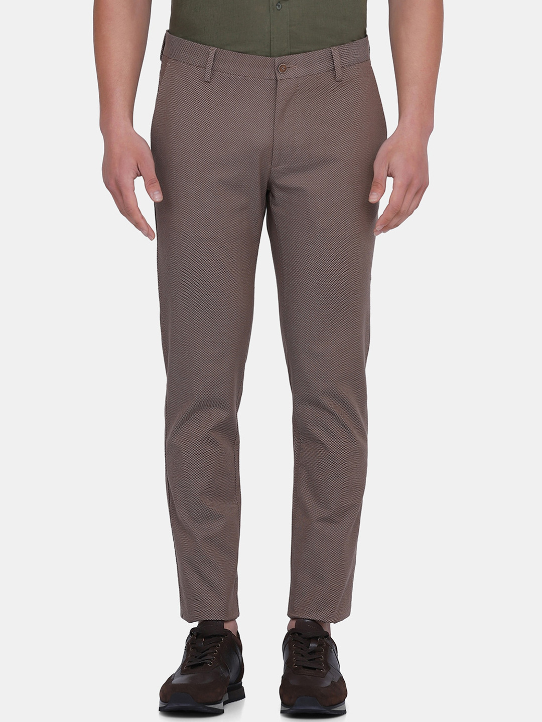 Blackberrys Men Khaki Textured Arise Regular Fit Trousers
