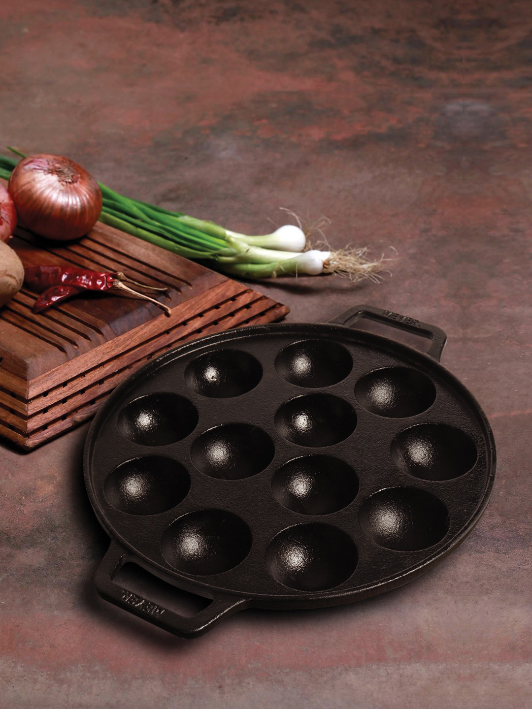 MEYER Black Pre Seasoned Cast Iron Appam Pan With Handles