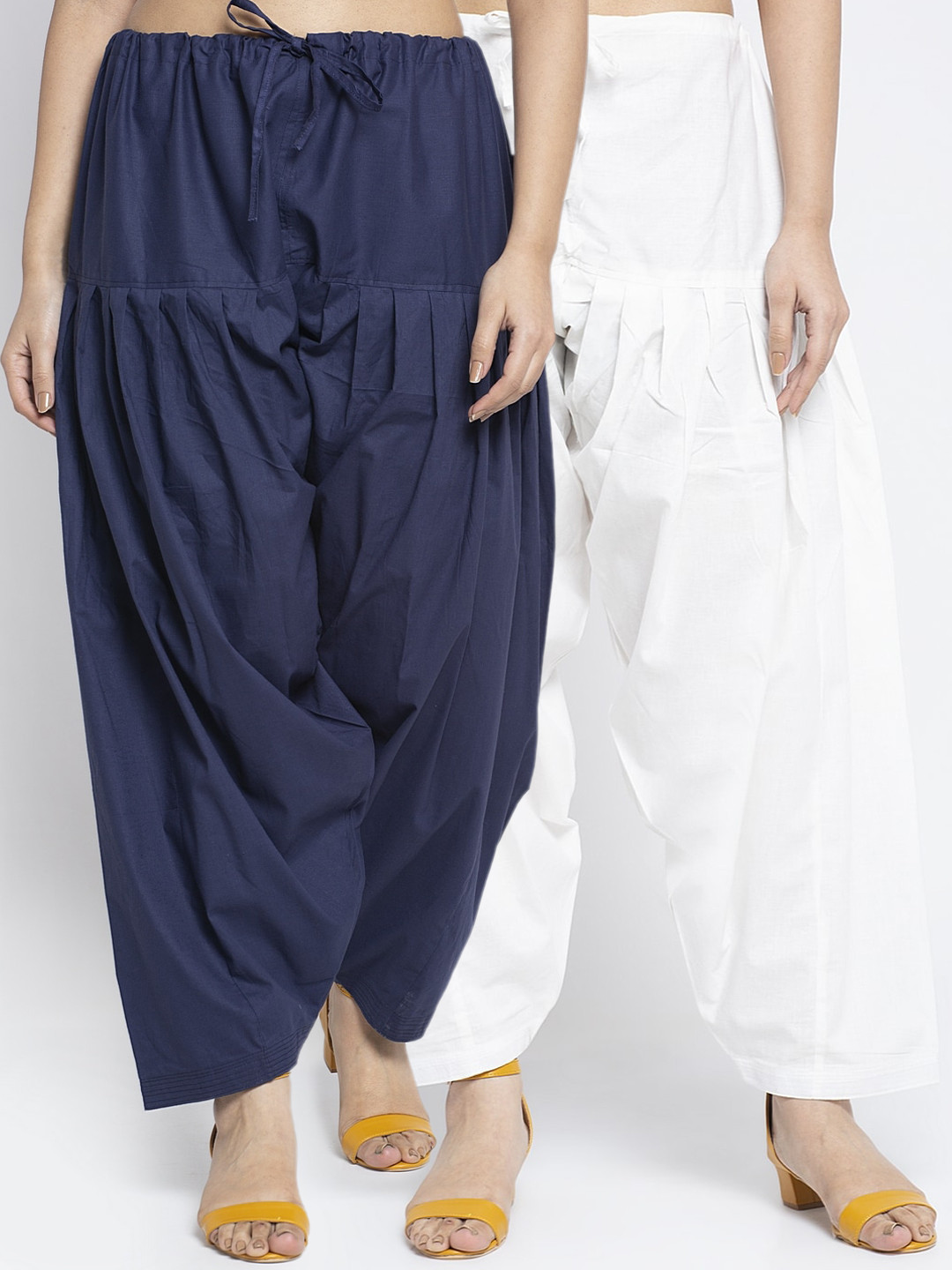 Jinfo Women Pack Of 2 Navy Blue & White Solid Loose Fit Cotton Salwars