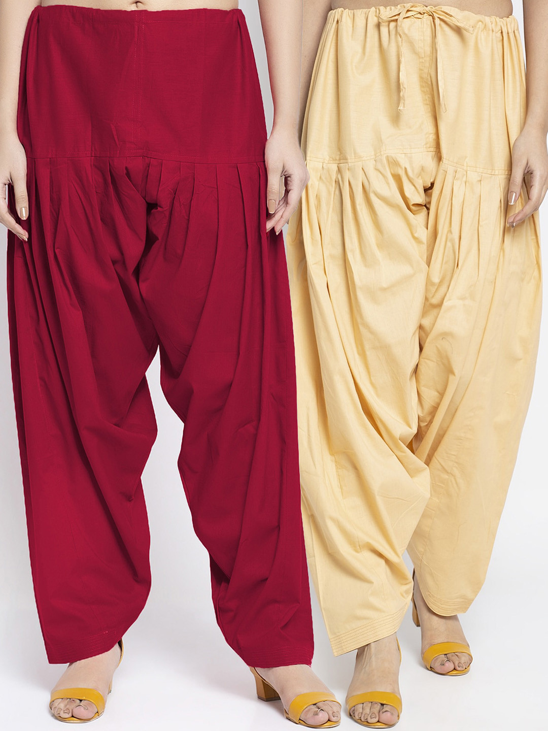 Jinfo Women Pack of 2 Beige & Maroon Solid Cotton Salwars