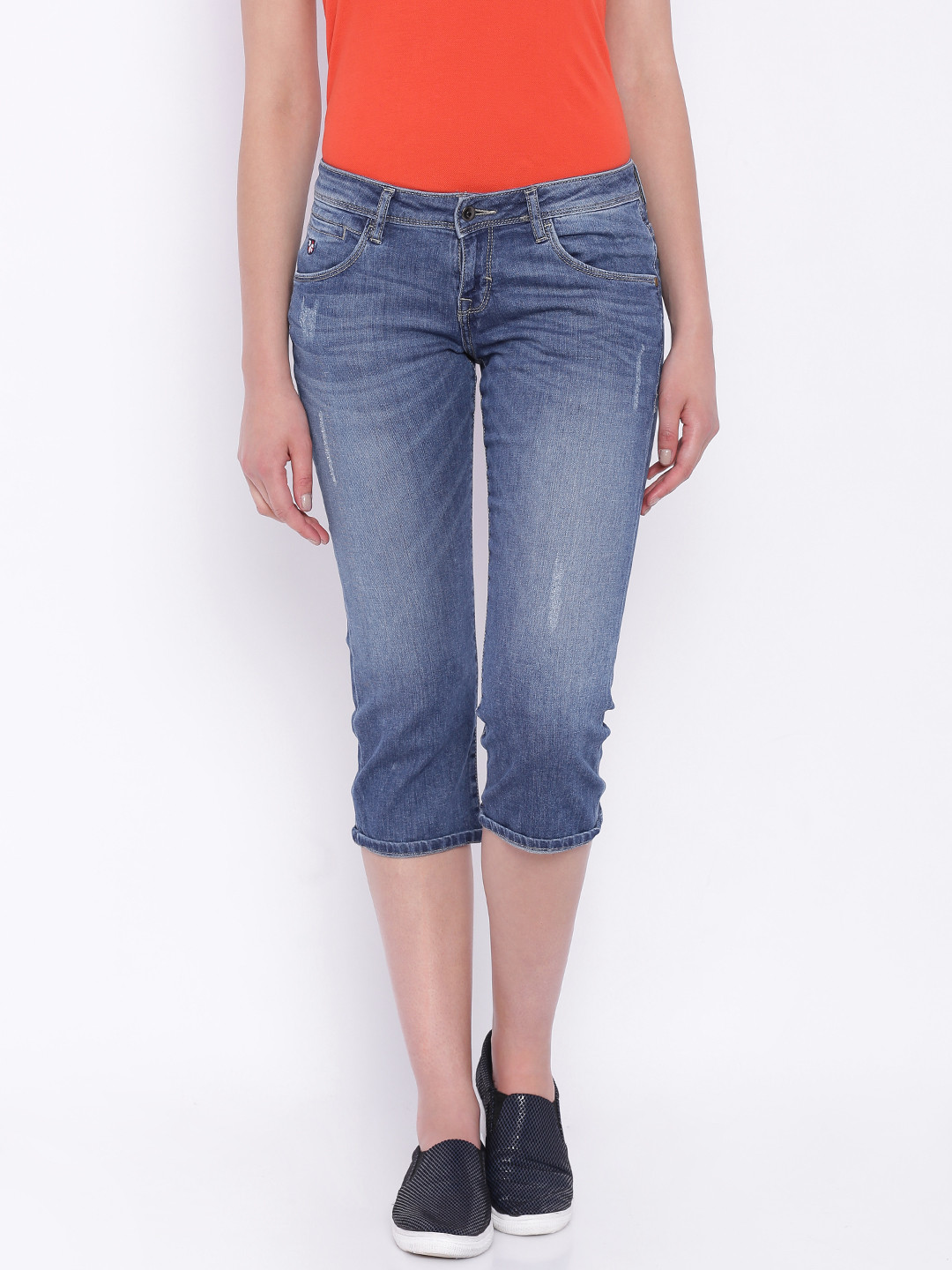 Buy U.S. Polo Assn. Women Blue Denim Capris - Capris for Women 1754511 |  Myntra