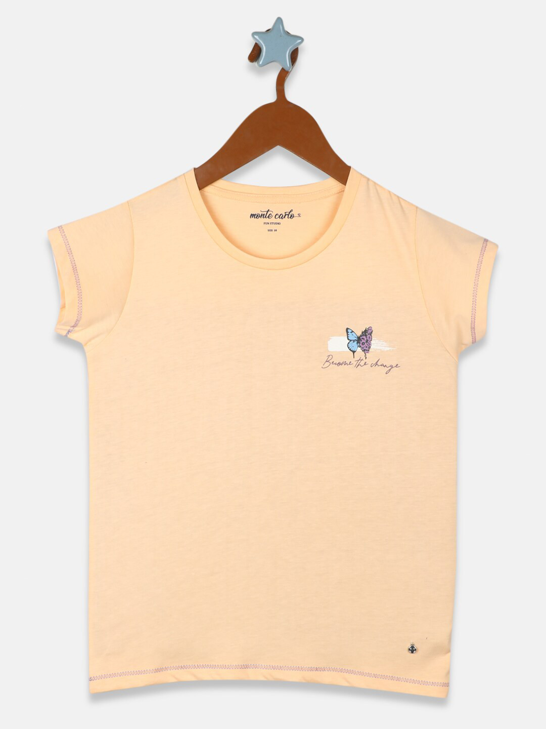 Monte Carlo Girls Peach-Coloured Placement Print Knitted Top