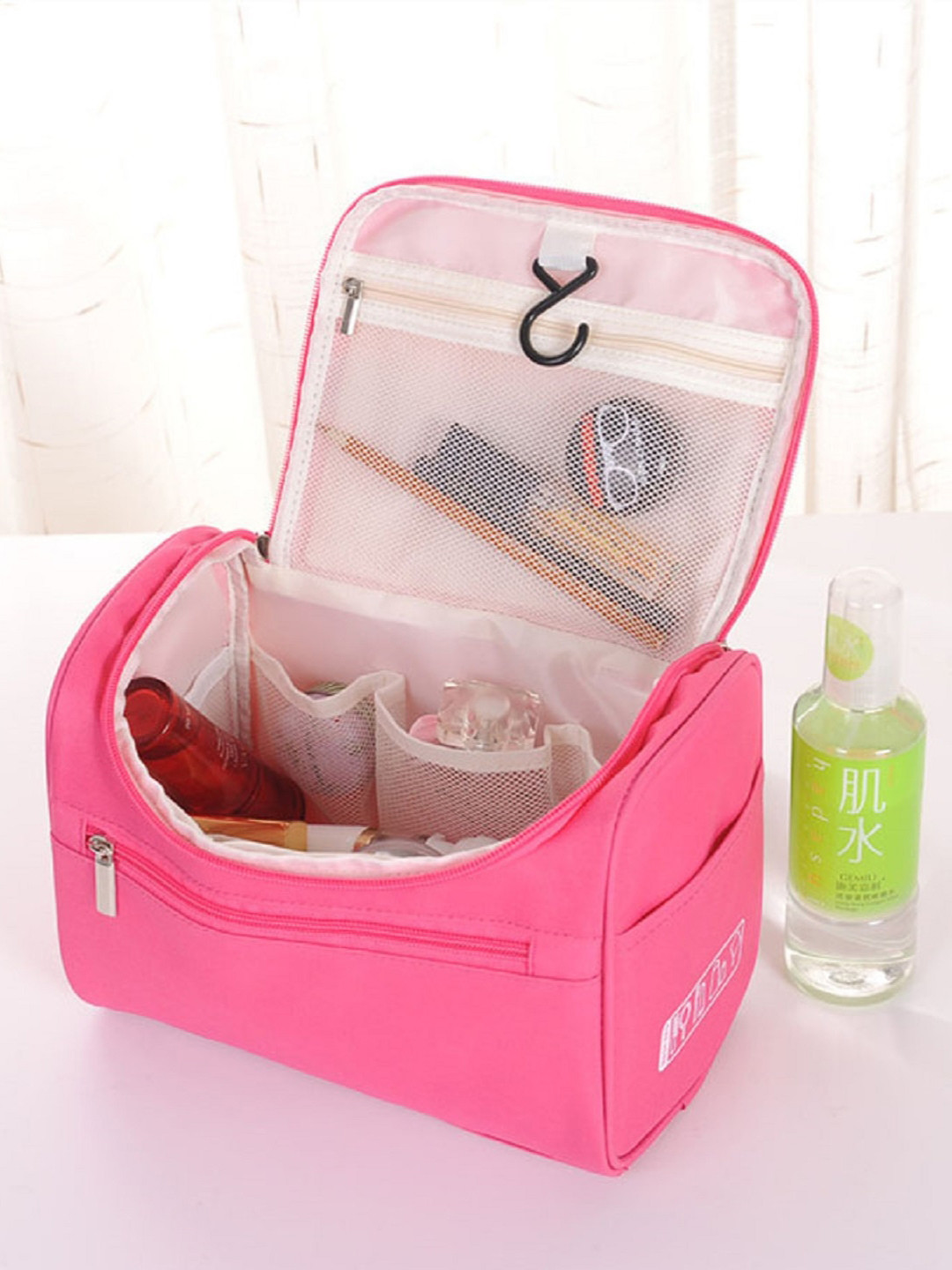 Awestuffs Pink Rugged & Water Resistant with Mesh Pockets Travel Toiletry Kit