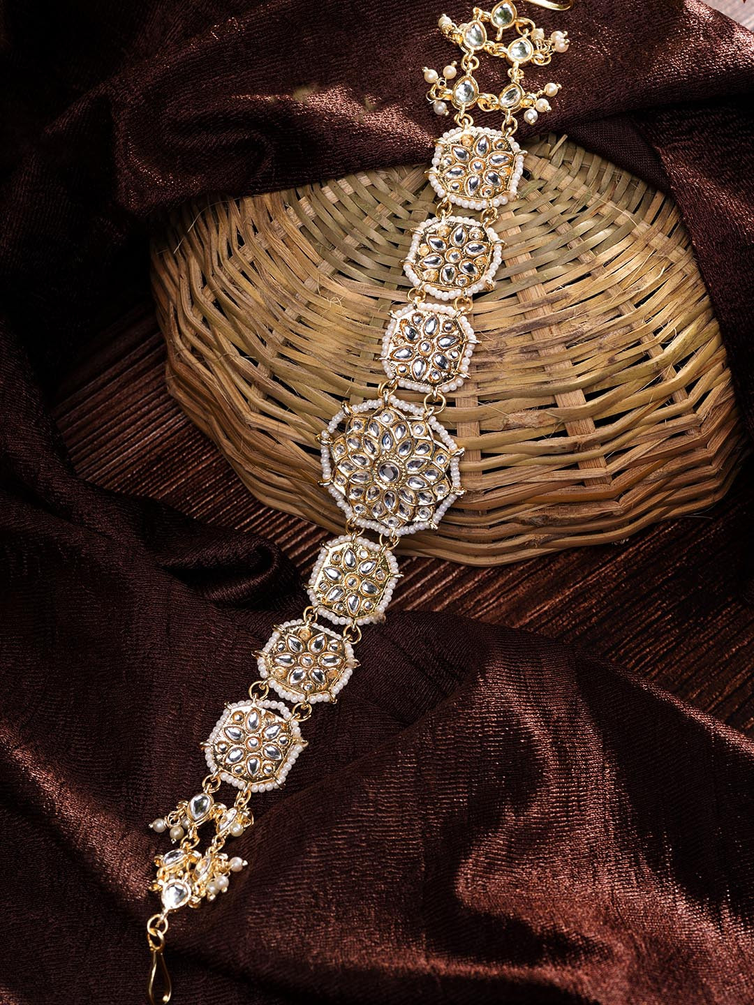Saraf RS Jewellery Gold-Plated White Kundan-Studded Mathapatti