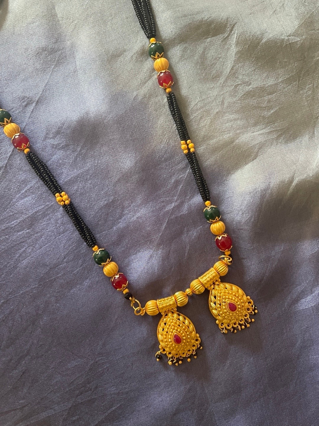 Digital Dress Room Gold-Plated & Black Stone-Studded Mangalsutra