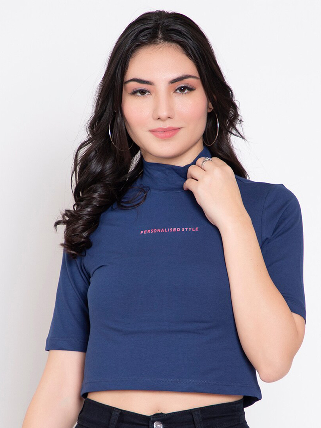 FEMEA Navy Blue Print Crop Top
