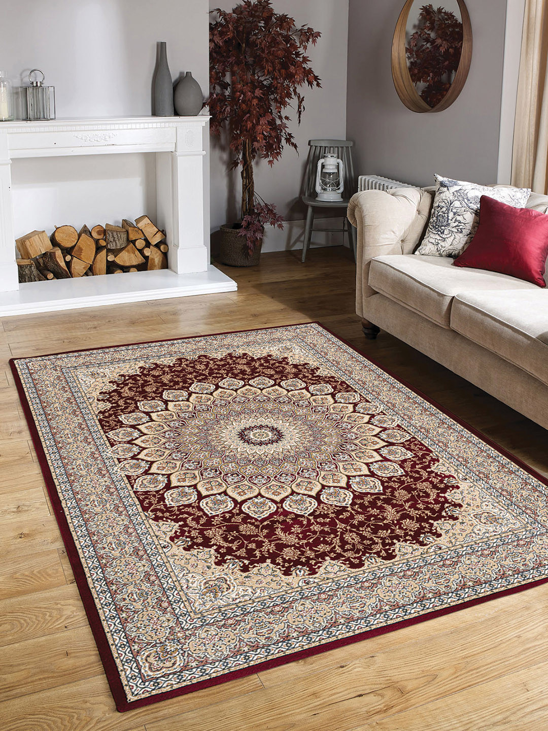 OBSESSIONS Red & Beige Anti-Skid Floor Runners