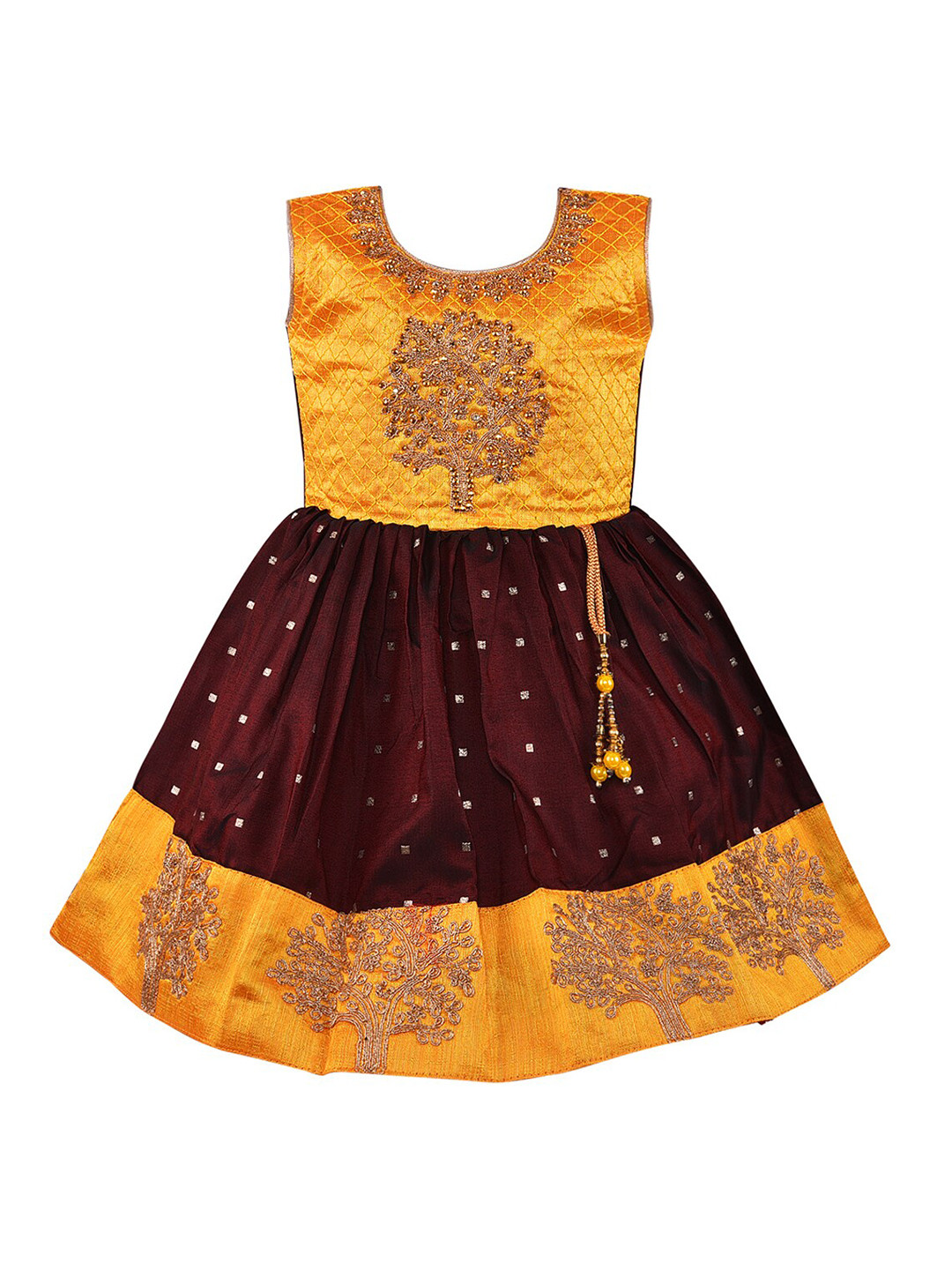 Wish Karo Gold-Toned Floral Satin Dress