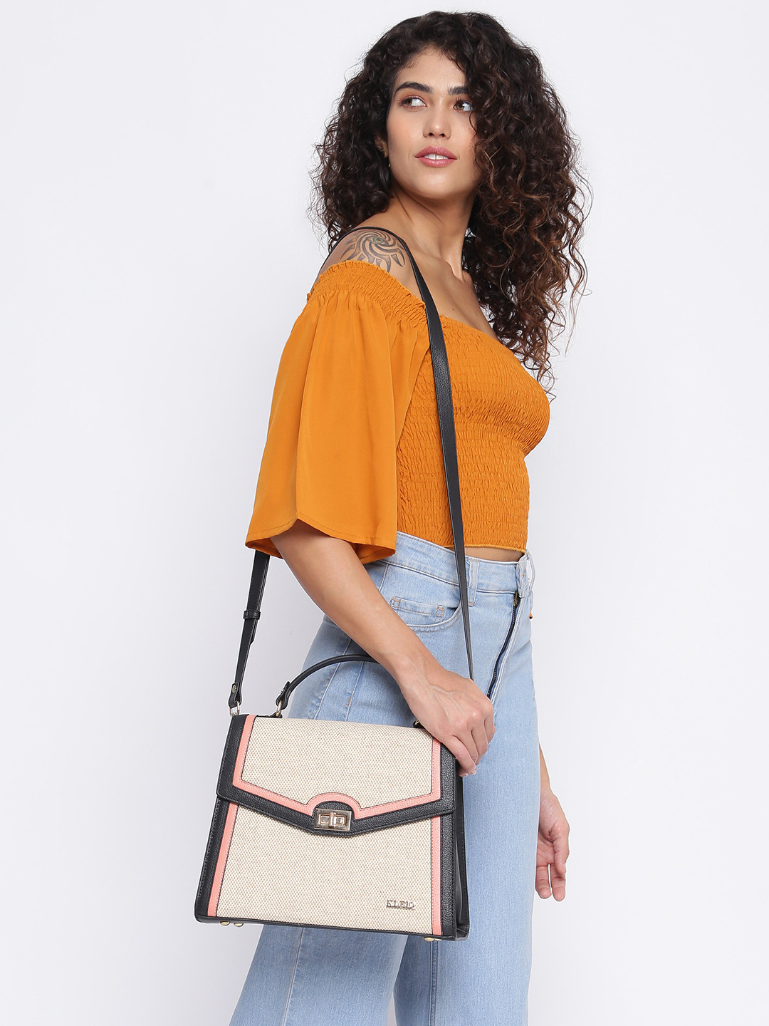KLEIO Jute Canvas Top Handle Handbag