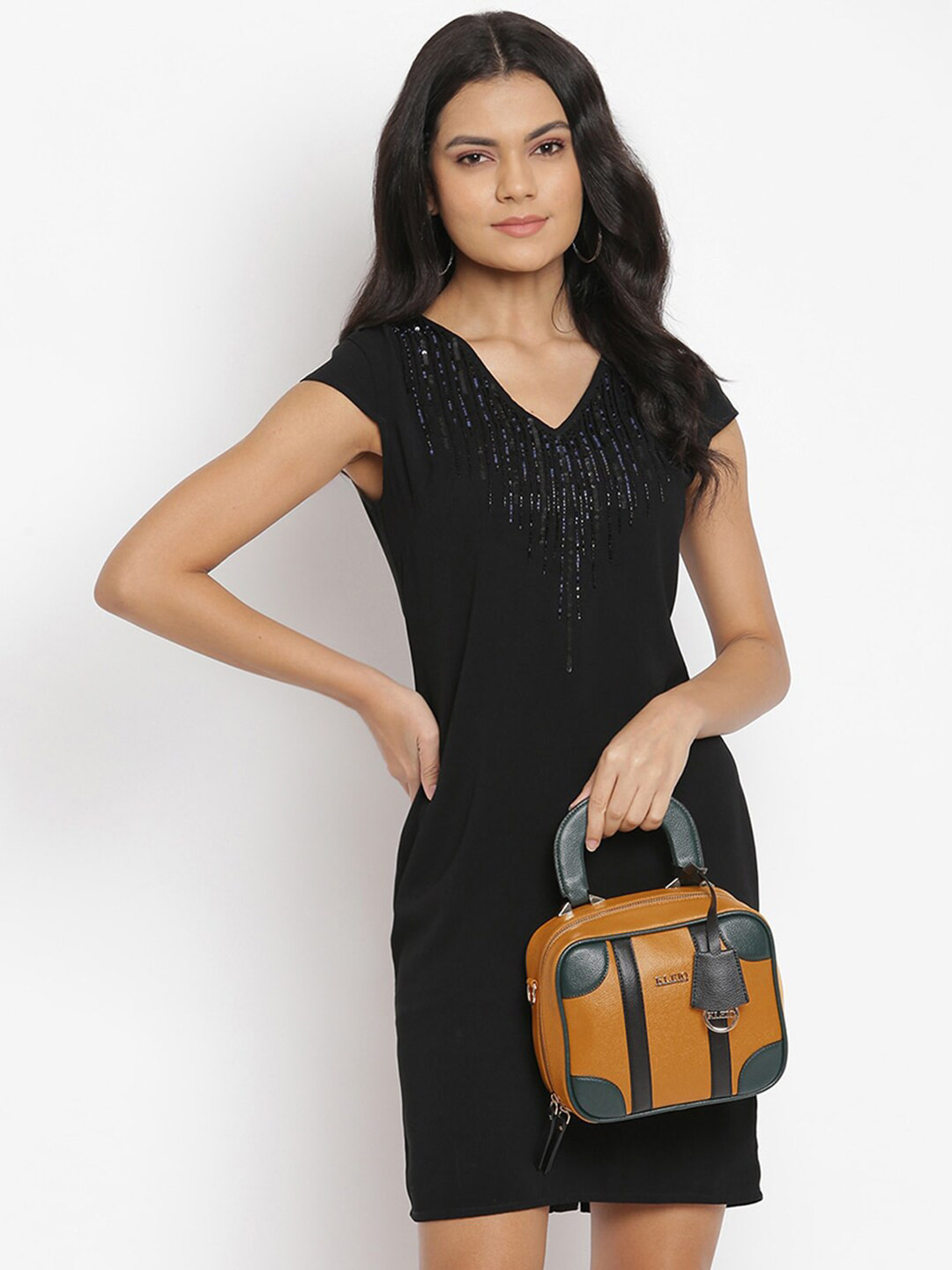 KLEIO Color-Blocked Top Handle Sling Handbag