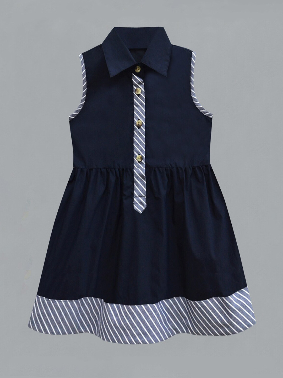 A T U N Navy Blue Solid Fit & Flare Dress