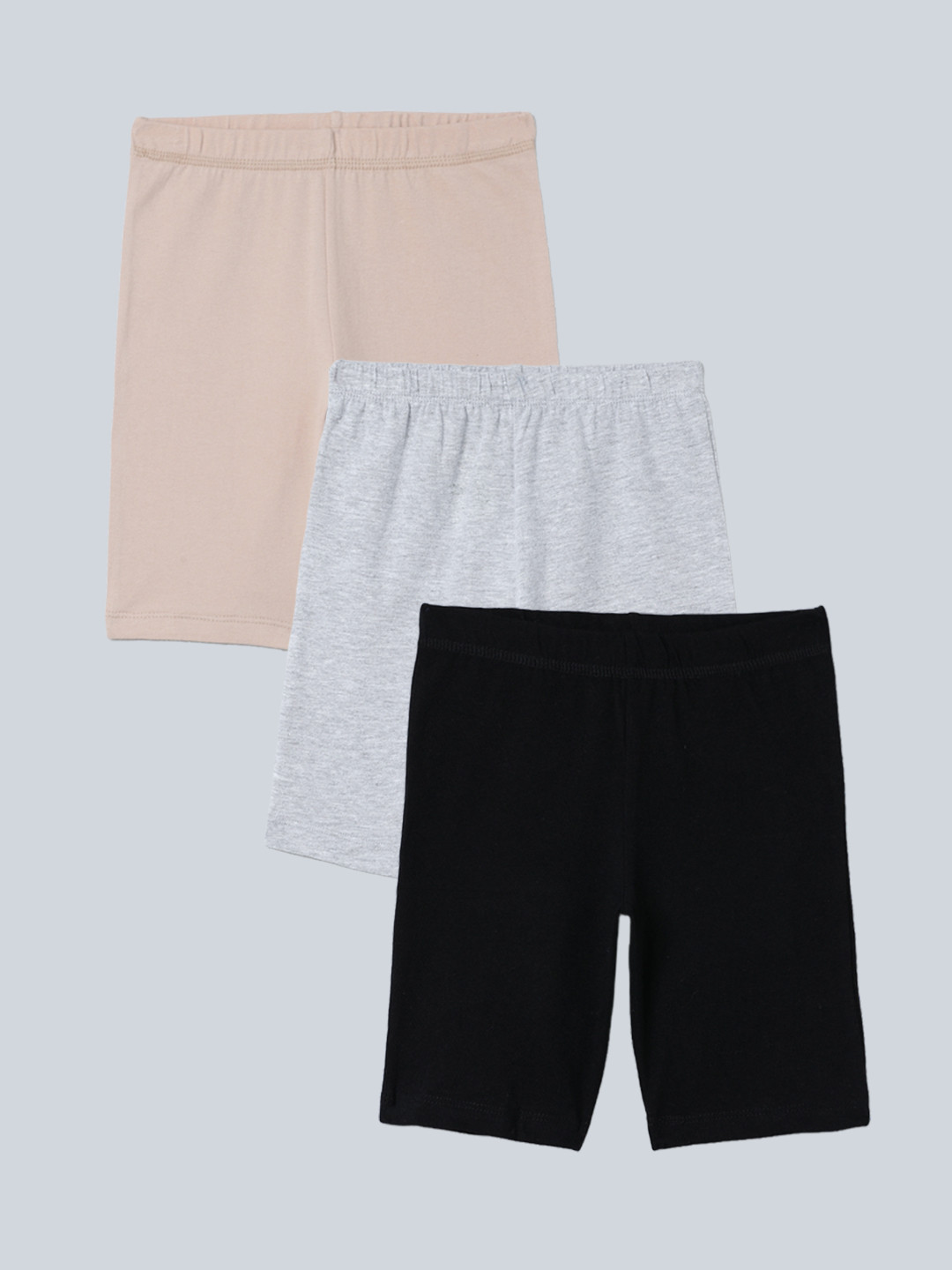 Charm n Cherish Girls Pack of 3 Black & Beige Sports Shorts