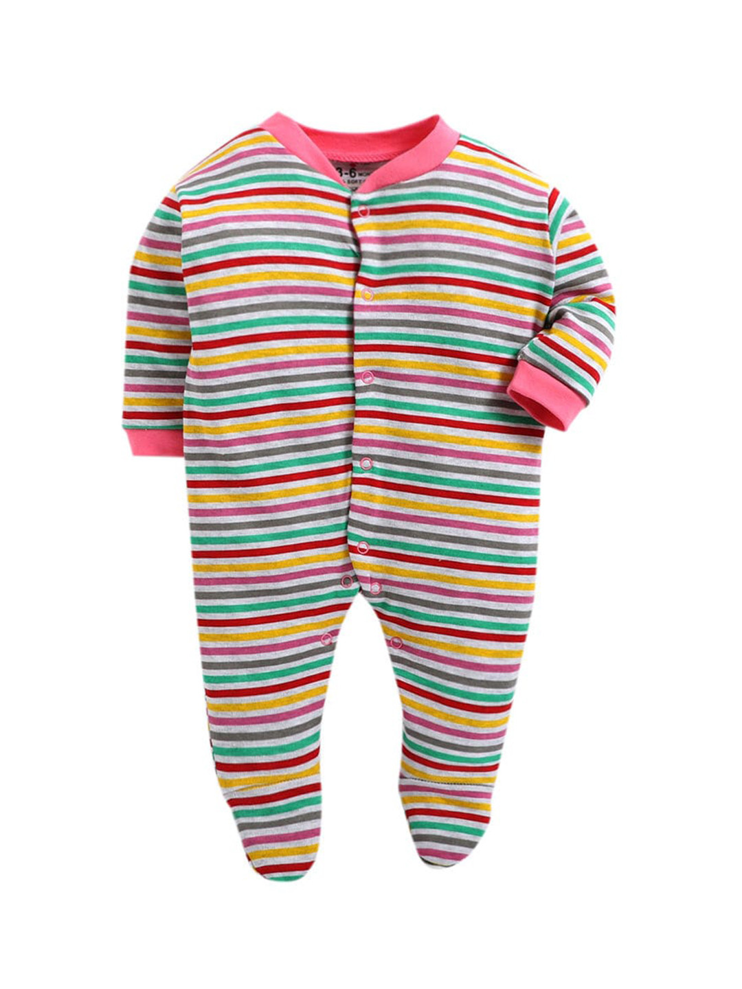 The Magic Wand Kids White & Pink Striped Cotton Sleepsuit