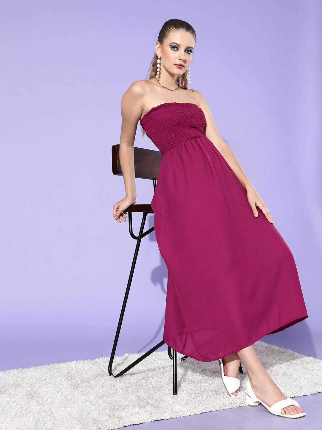 DODO & MOA Women Deep Burgundy Solid Strapless Maxi Dress
