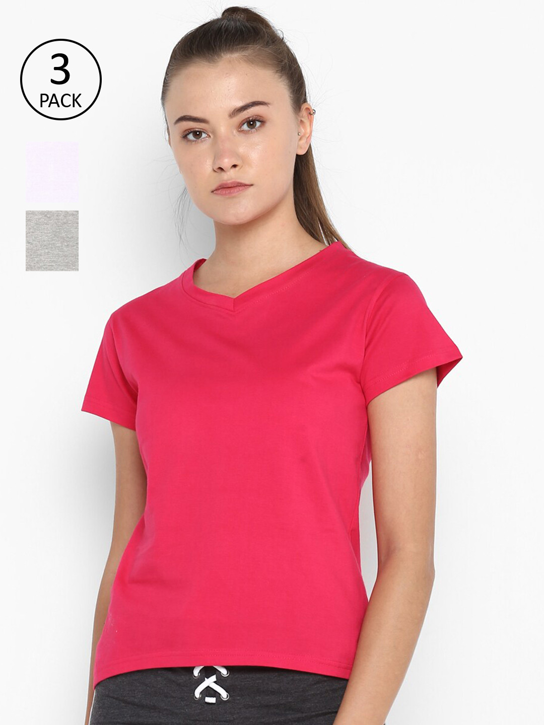 appulse Women Pack of 3 V-Neck Slim Fit Cotton Running T-shirt