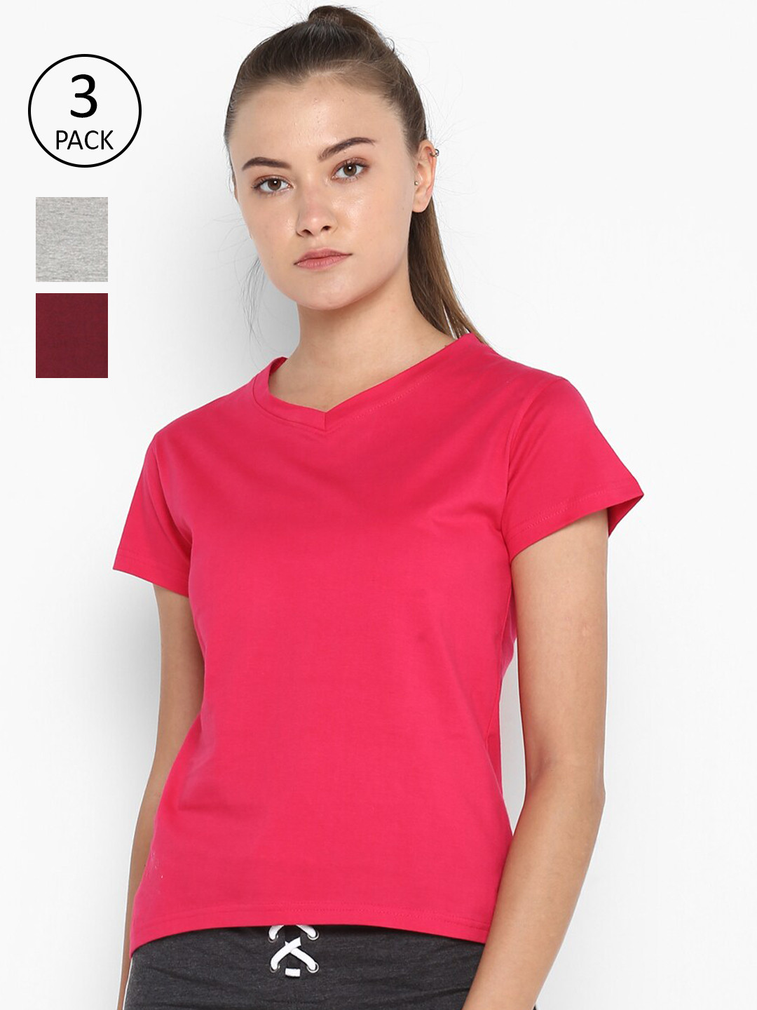 appulse Women Pack of 3 V-Neck Slim Fit Cotton Running T-shirt