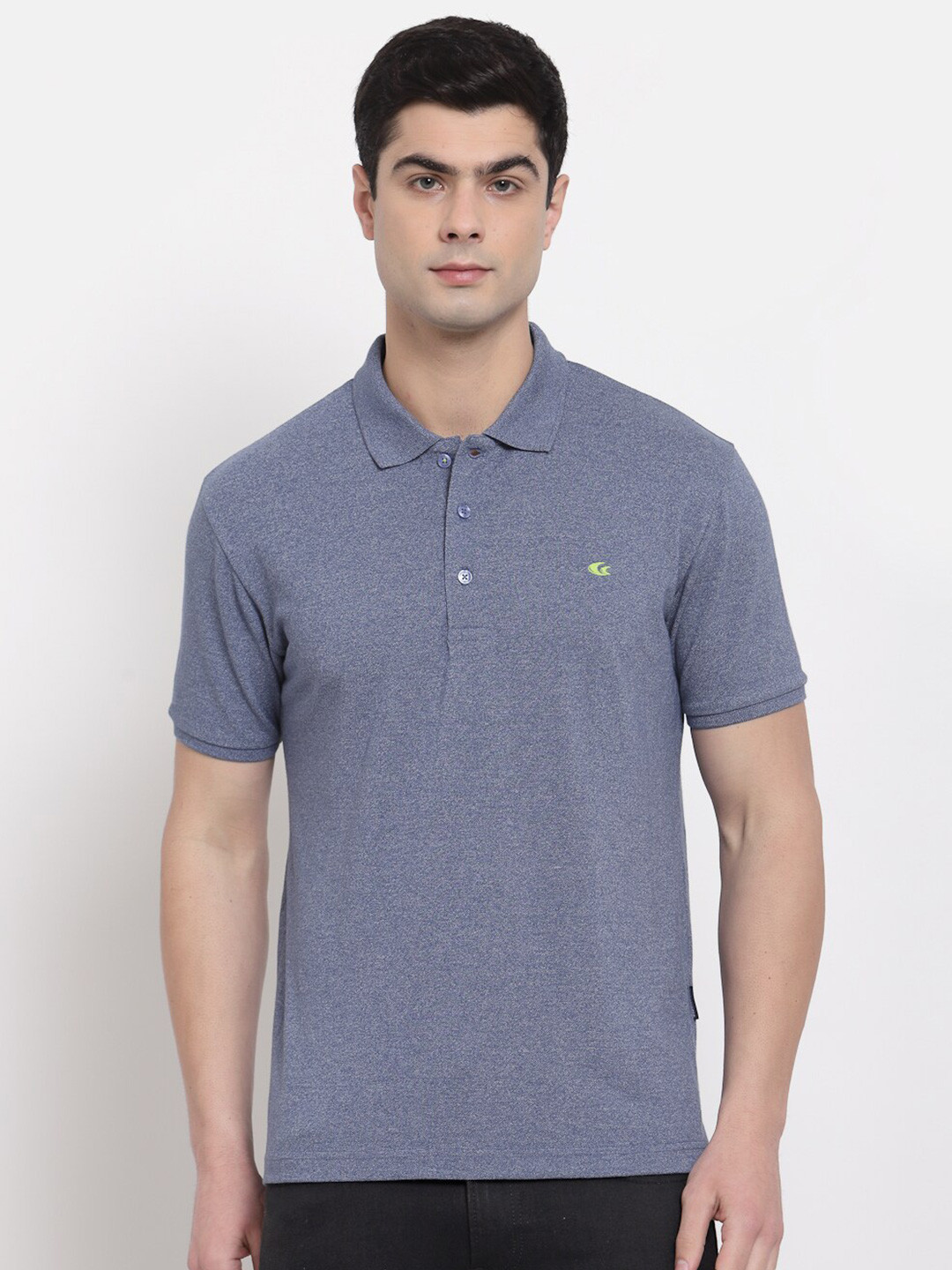Allen Cooper Men Blue Polo Collar T-shirt