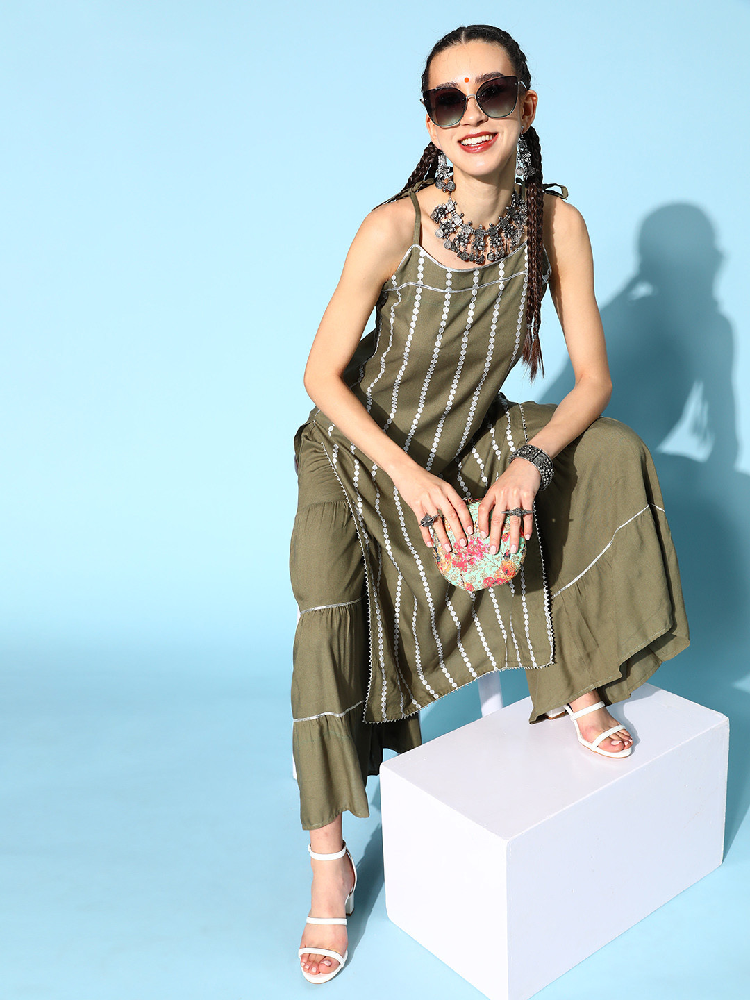 Stylum Geometric Viscose Rayon All in the Details Kurta Set