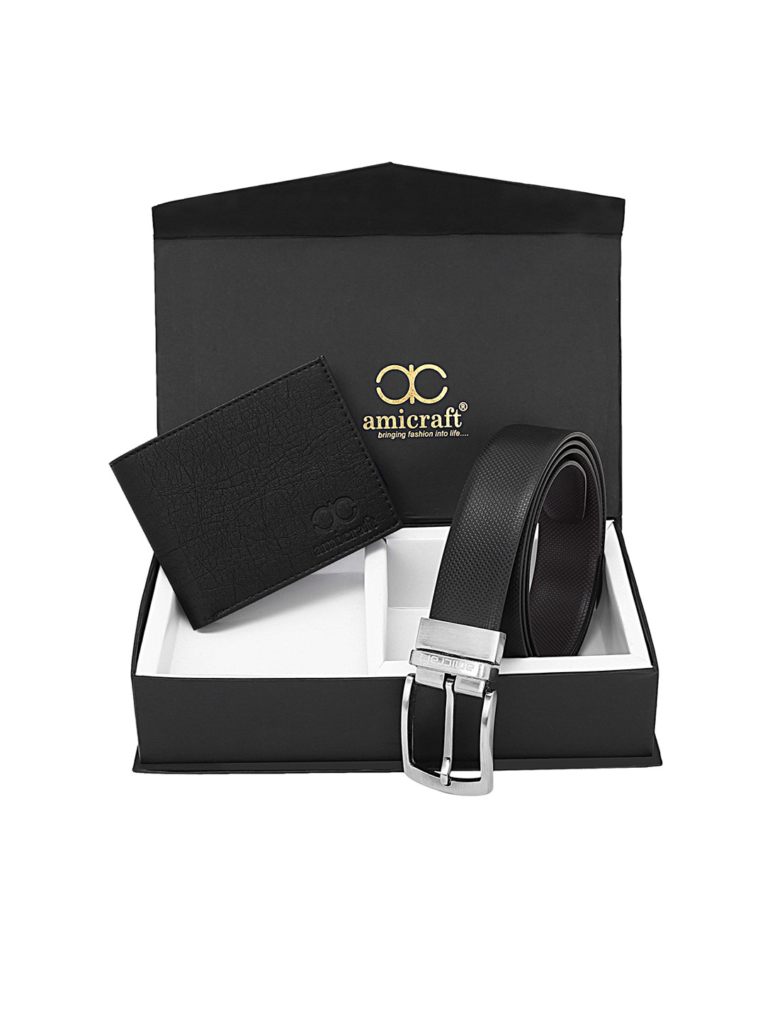 amicraft Men Black Vegan Leather Accessory Gift Set