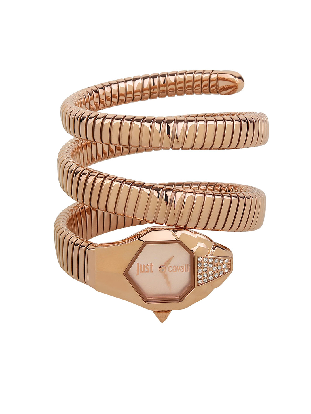 Just Cavalli Women Rose Gold-Toned Brass Embellished Dial & Bracelet Style Analogue Watch