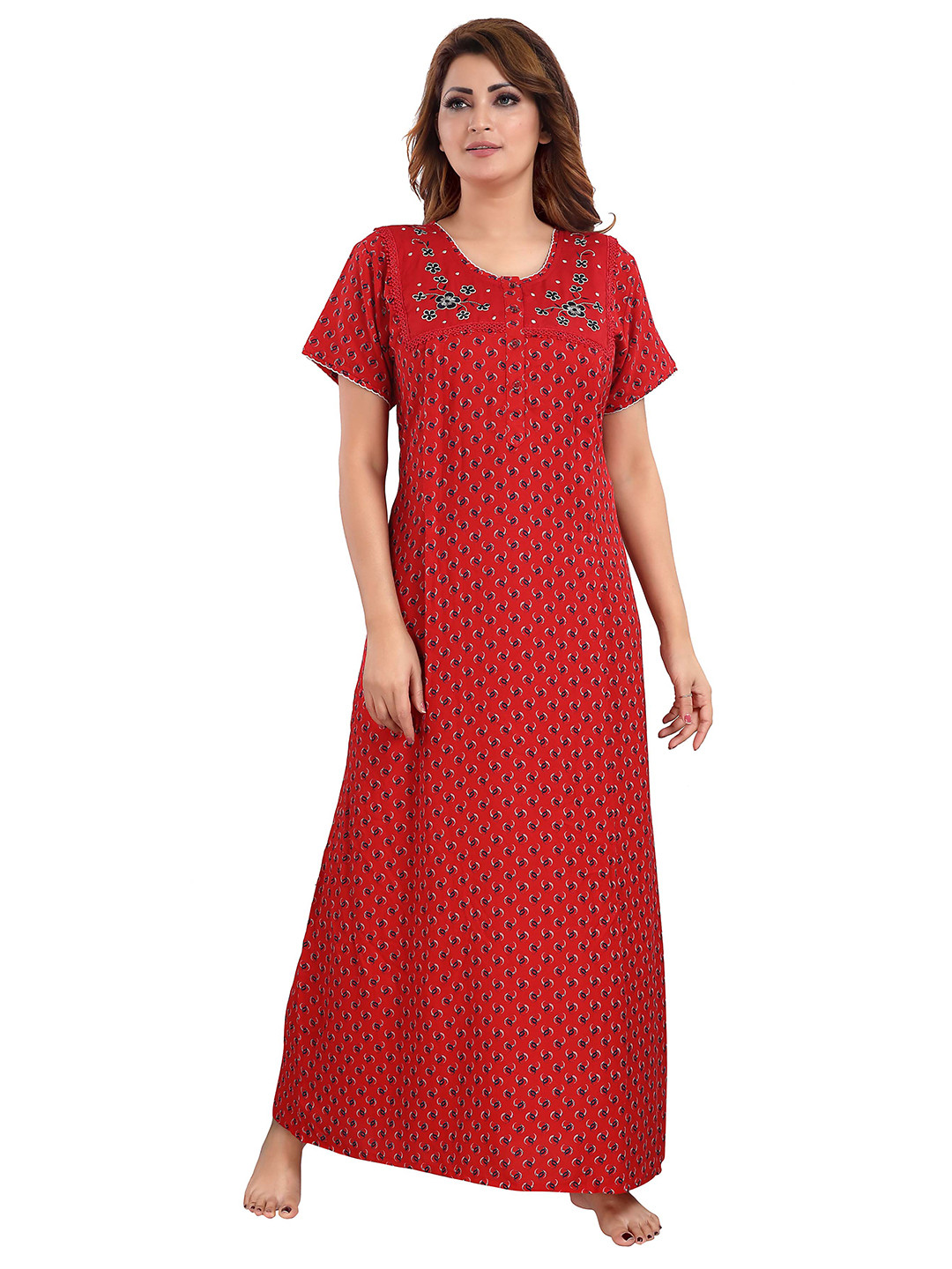 9shines Label Red Printed Maxi Maternity Nightdress