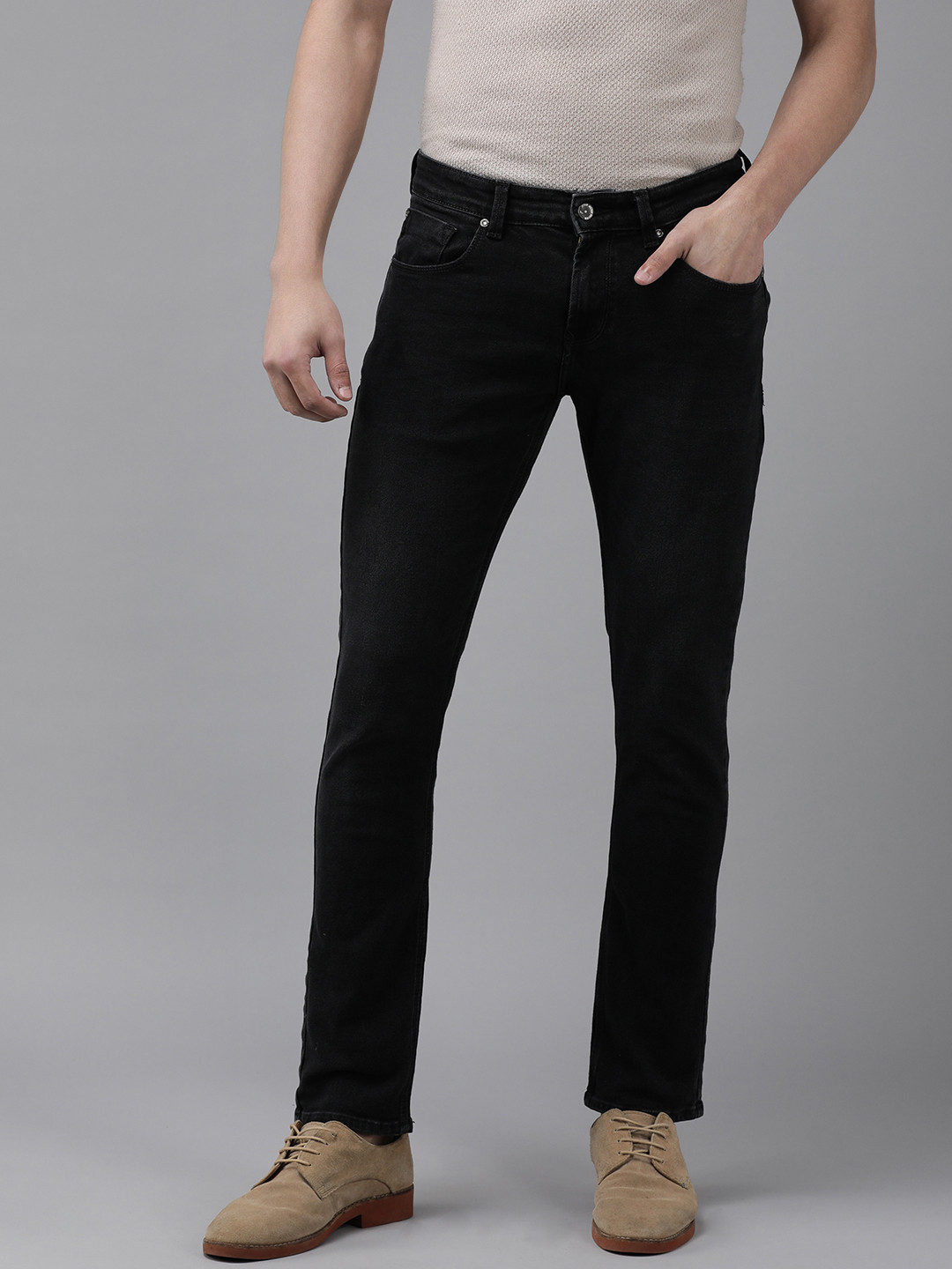 SPYKAR Men Charcoal Black Skinny Slim Fit Low-Rise Light Fade Clean Look Stretchable Jeans