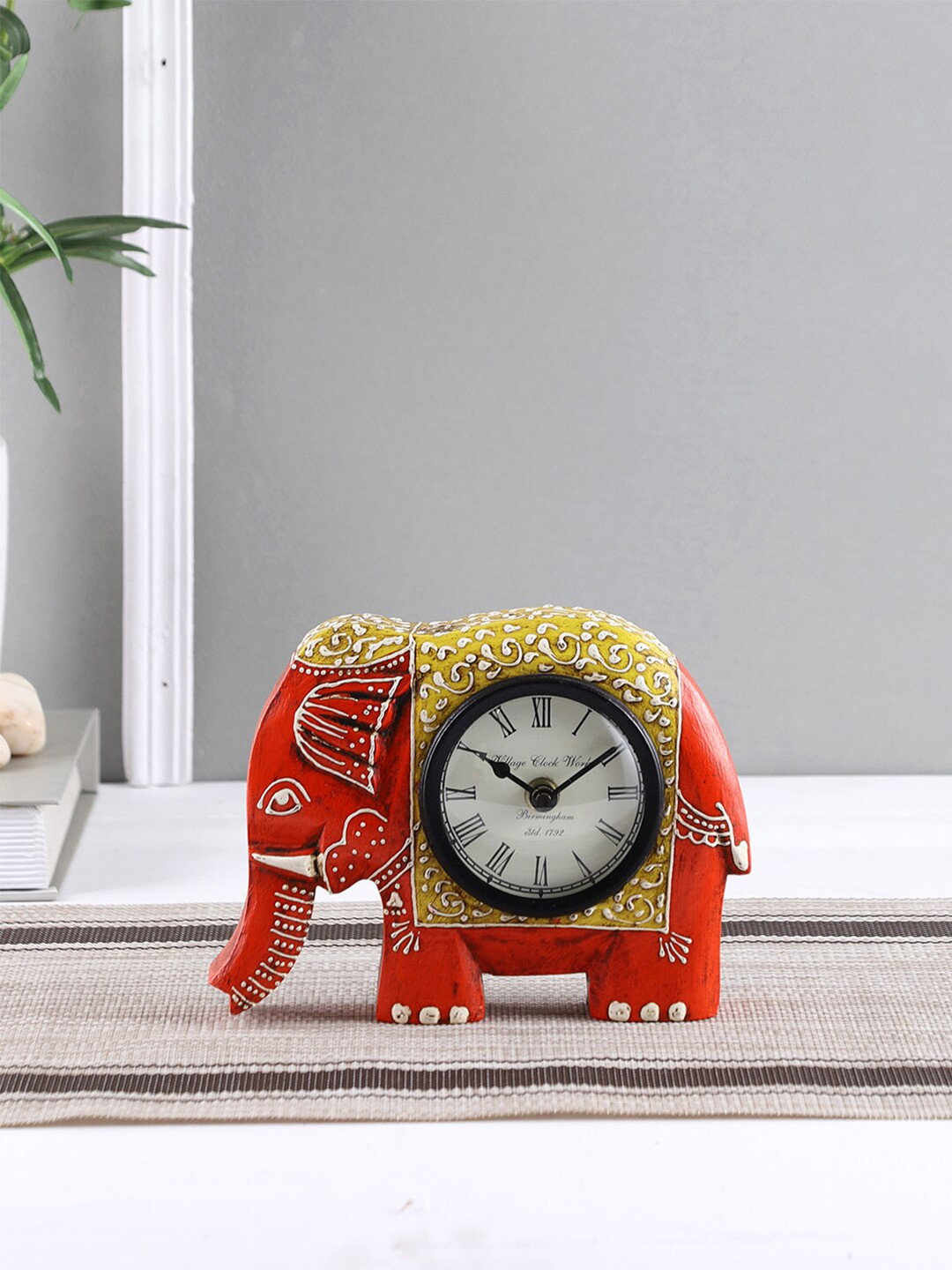 Aapno Rajasthan Orange & Yellow Animal Shaped Traditional Table Clock