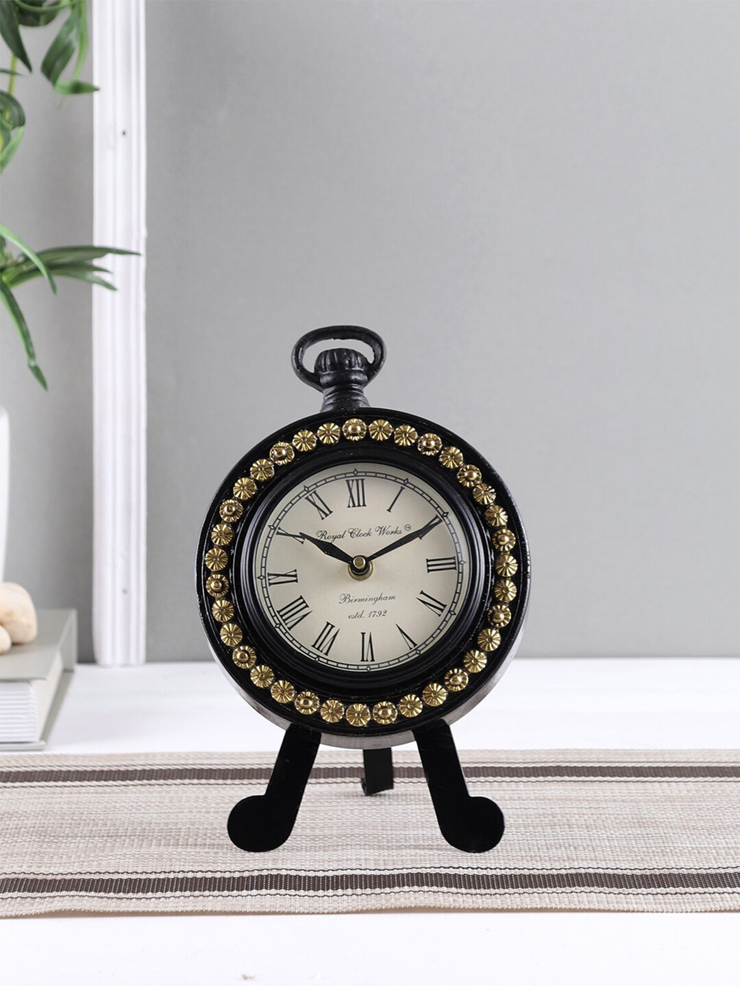 Aapno Rajasthan Black & Gold-Toned Dual Purpose Clock with Stand