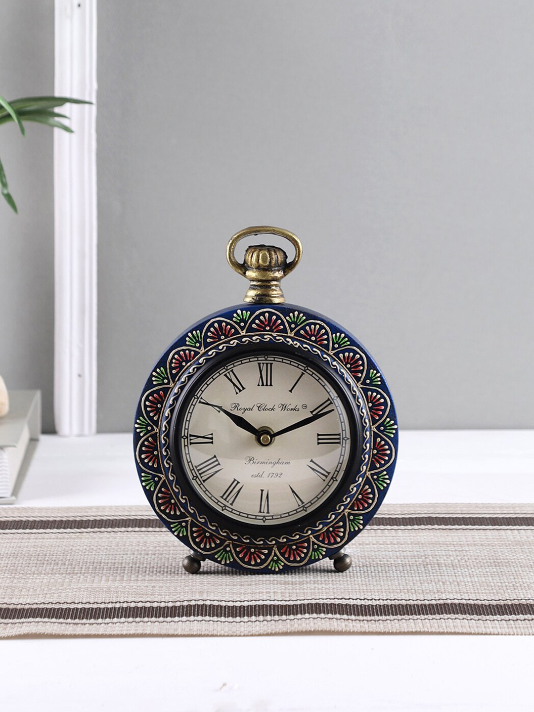 Aapno Rajasthan Blue MDF Large Display Round Battery Analogue Table Clock-14.5cm