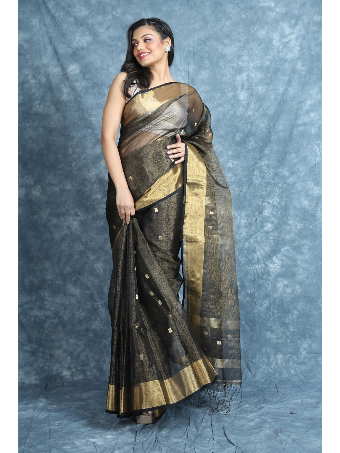 Arhi Grey & Gold-Toned Ethnic Motifs Zari Saree