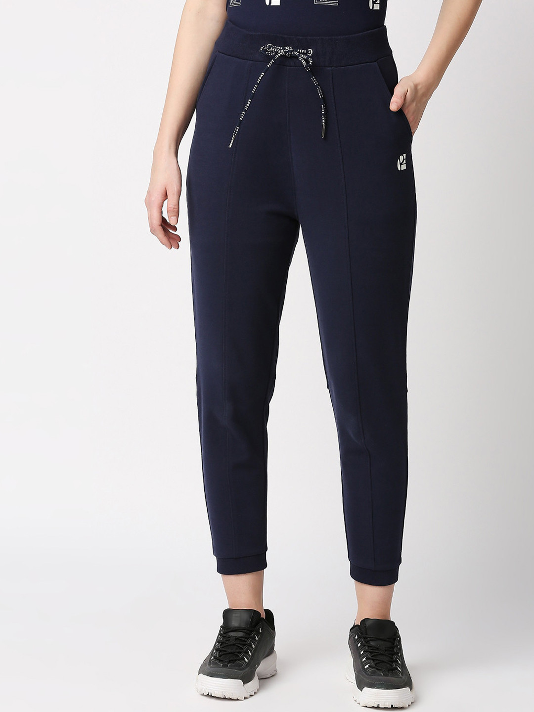 Pepe Jeans Women Navy Blue Solid Straight-Fit Cotton Joggers