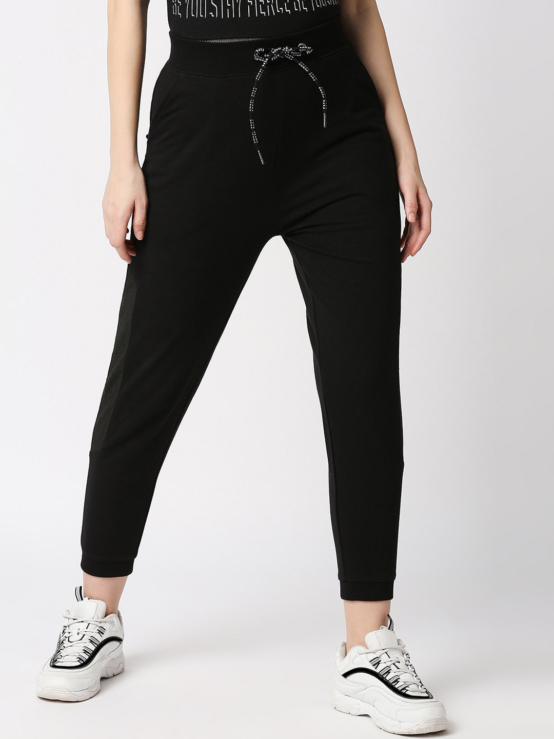 Pepe Jeans Women Black Solid Straight-Fit Cotton Joggers
