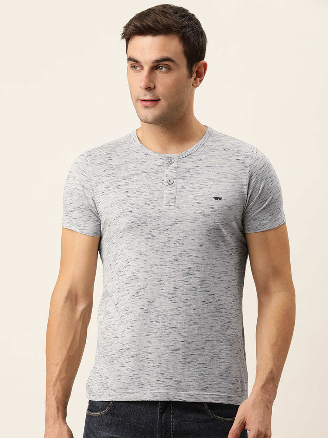 Flying Machine Men White Henley Neck Slim Fit T-shirt