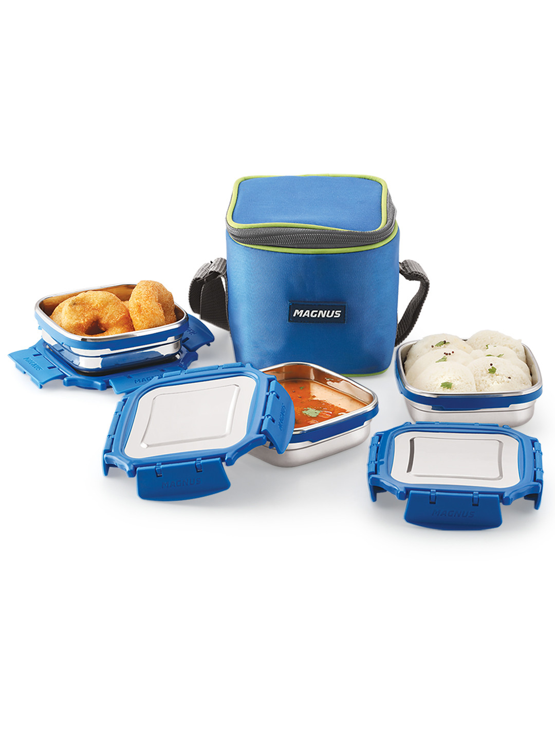 MAGNUS Mega 3 Airtight Leakproof Stainless Steel 5PCs Lunch Box With Spoon and Fork