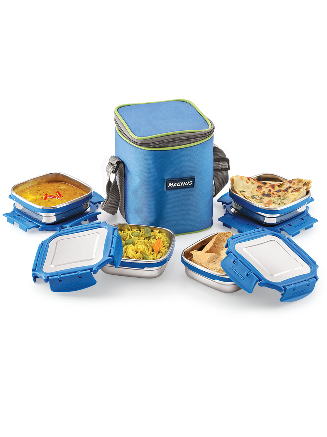 MAGNUS Mega 4 Airtight Leakproof Stainless Steel 5PCs Lunch Box With Spoon and Fork