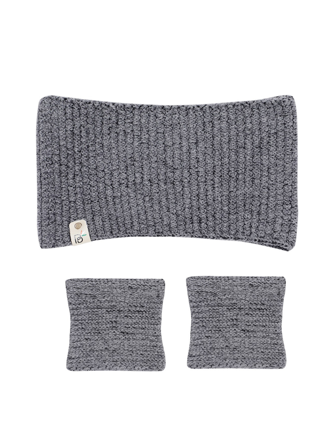 Bharatasya Set Of 3 Grey Knitted Cotton Headband and Wristbands