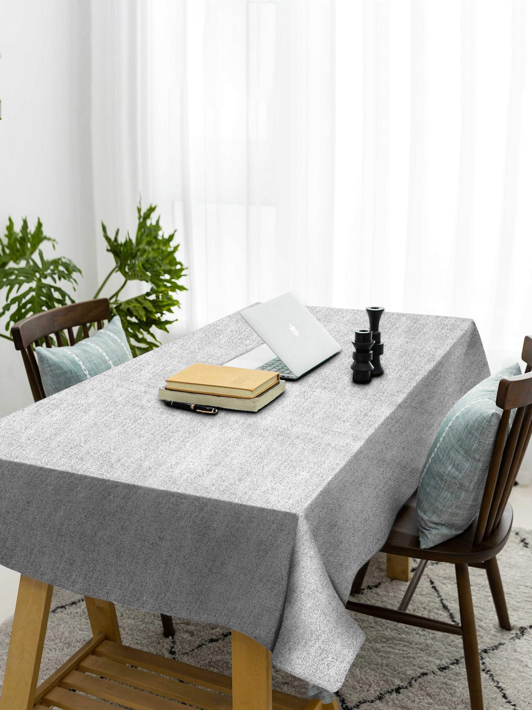 KLOTTHE Grey Woven Design Rectangular Cotton Table Cover