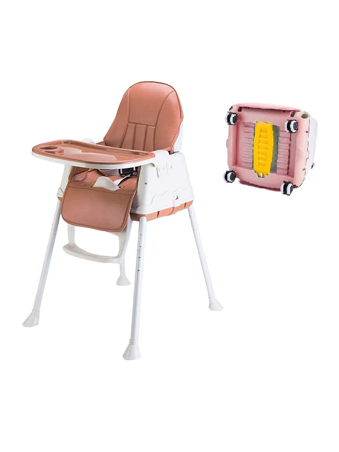 SYGA Kids Brown High Chair With Cushion and Wheels