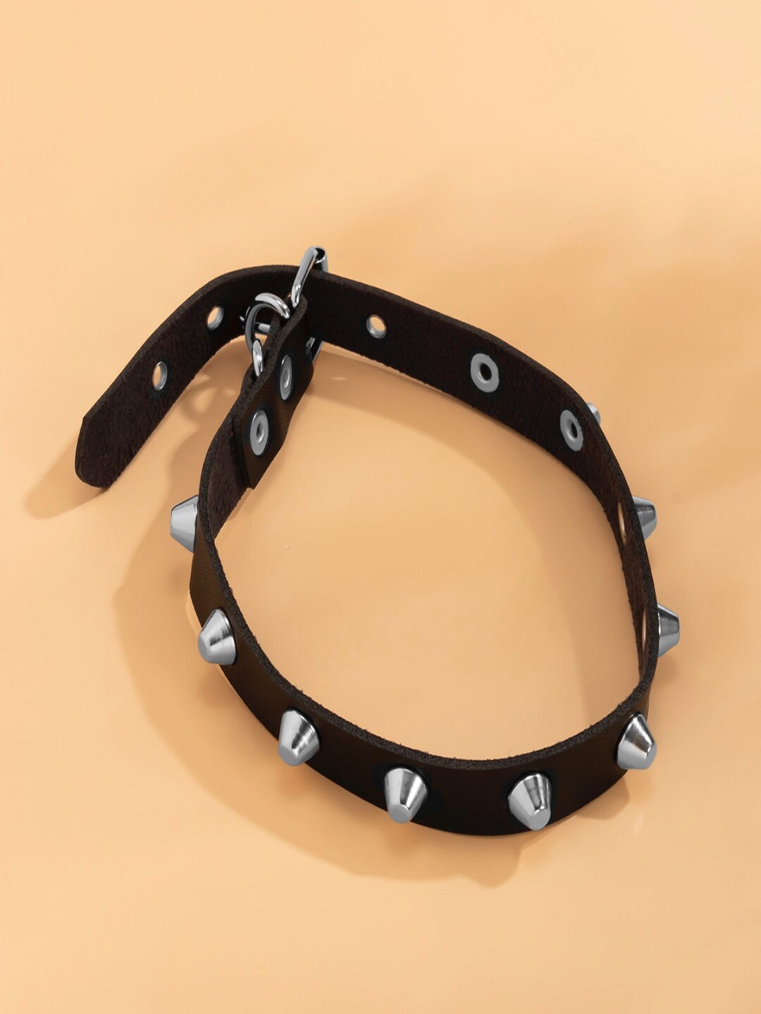AQUASTREET Black Faux Leather Metal Spike Choker Necklace