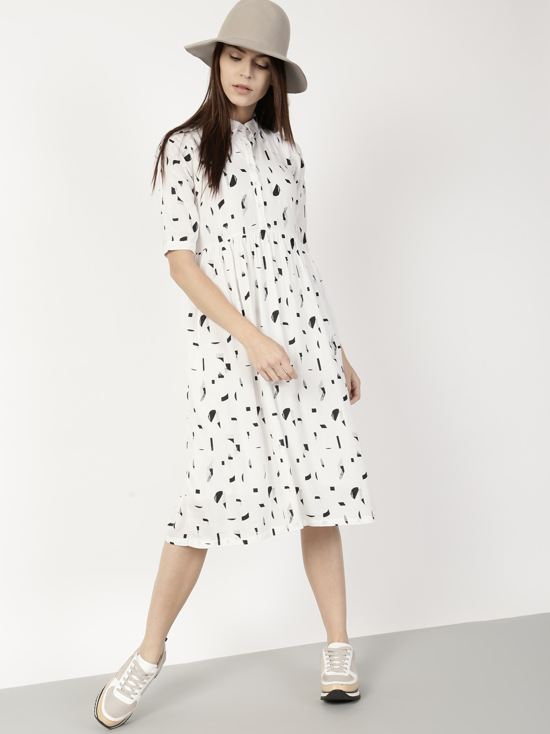 ether Women White Printed Shirt Dress