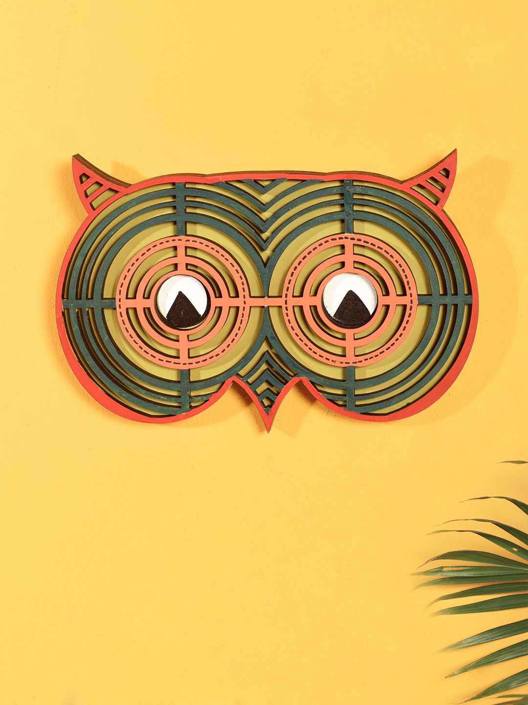 AAKRITI ART CREATIONS Owl's Eye Wood Matte Hanging Hall Wall Masks-5.5In