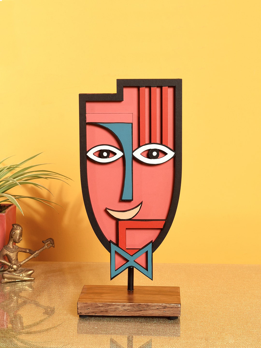 AAKRITI ART CREATIONS Tidy Ted Peach Wood Natural Living Room Medium Showpiece - 13.4 Inches